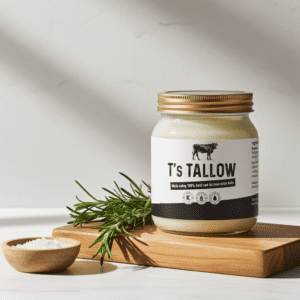 Natural Irish beef tallow in sealed jar by T’s Tallow