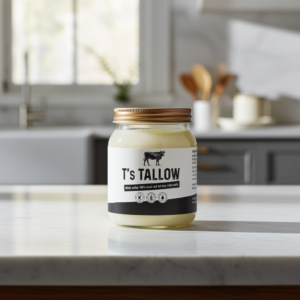Natural Irish Beef Tallow grass-fed by T's Tallow in a glass jar