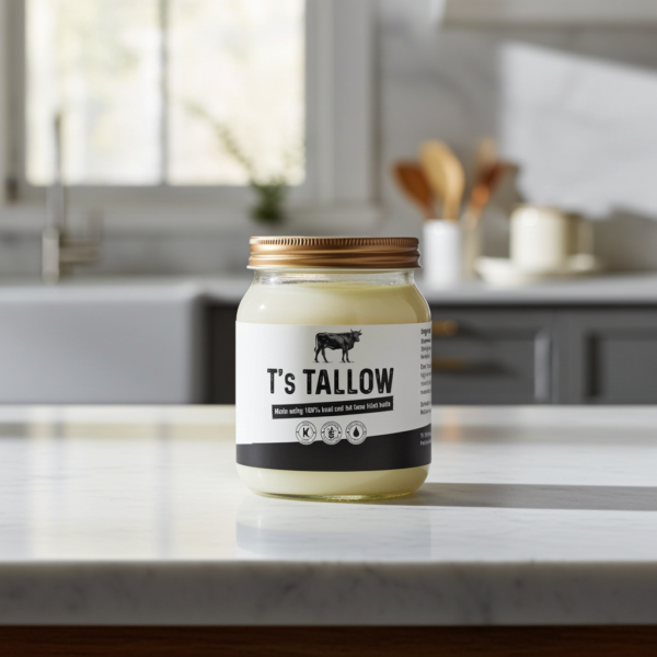 Natural Irish Beef Tallow grass-fed by T's Tallow in a glass jar
