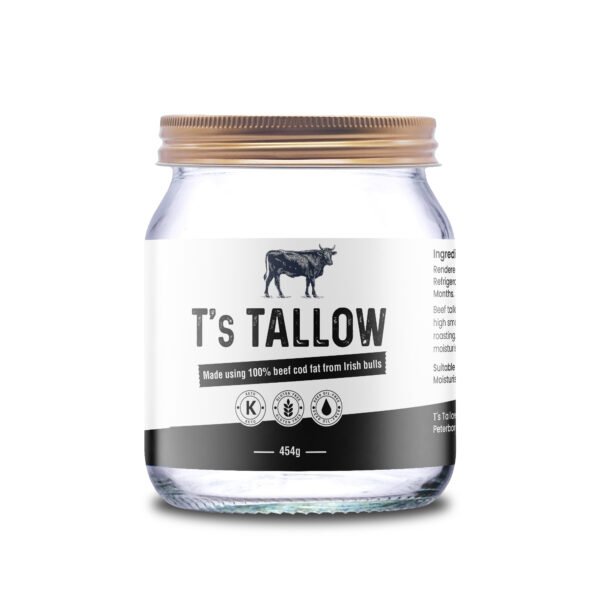 Natural Irish Beef Tallow grass-fed by T's Tallow in a glass jar