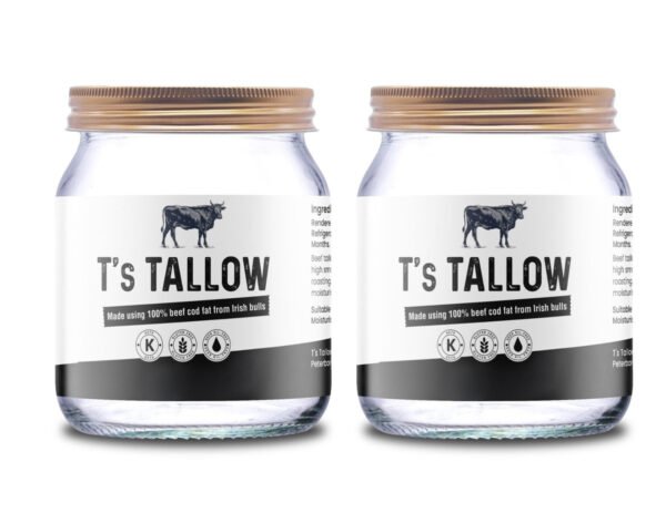Natural Irish beef tallow in a sealed jar by T’s Tallow