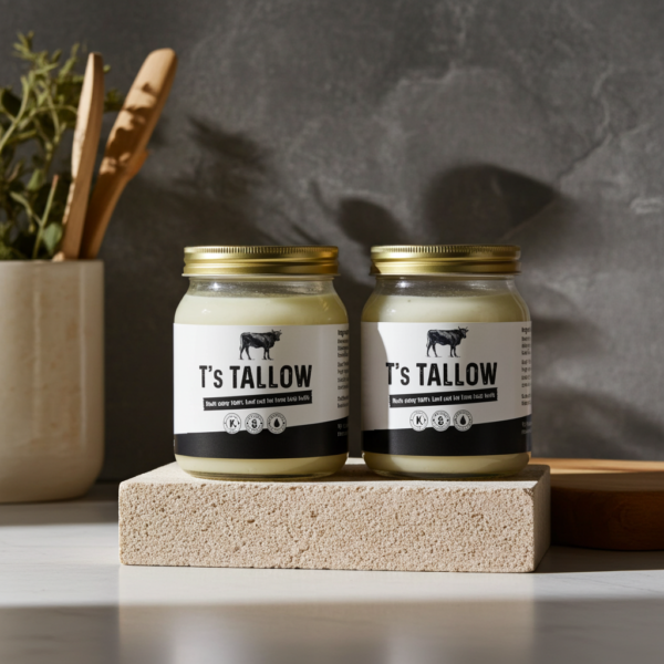 Natural Irish beef tallow in a sealed jar by T’s Tallow