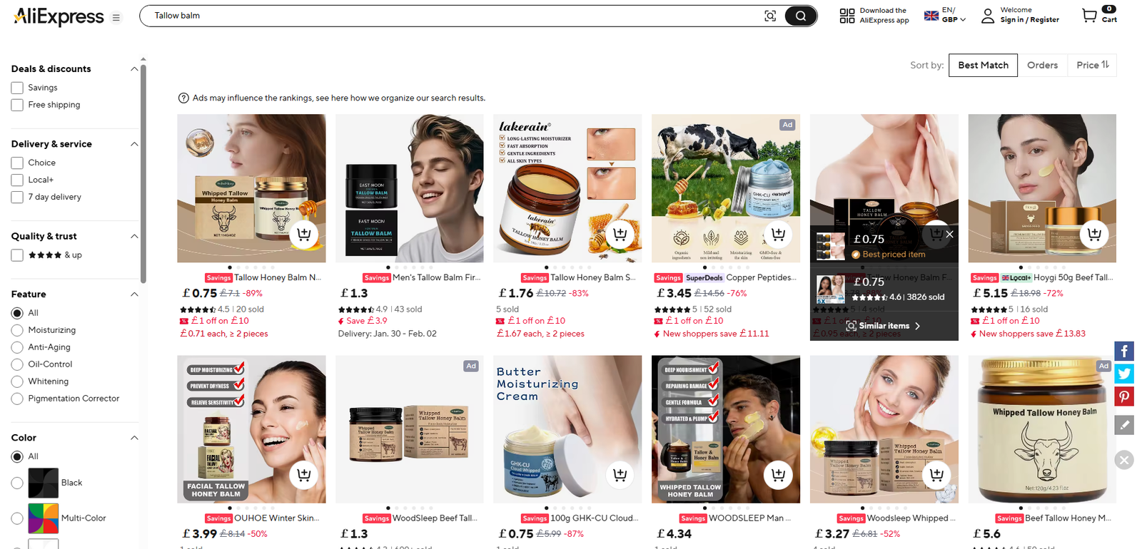 Dangerous Tallow Balms on Alibaba and Aliexpress