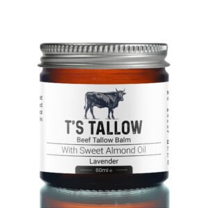 T’s Tallow natural beef tallow balm in glass jar with aluminium lid