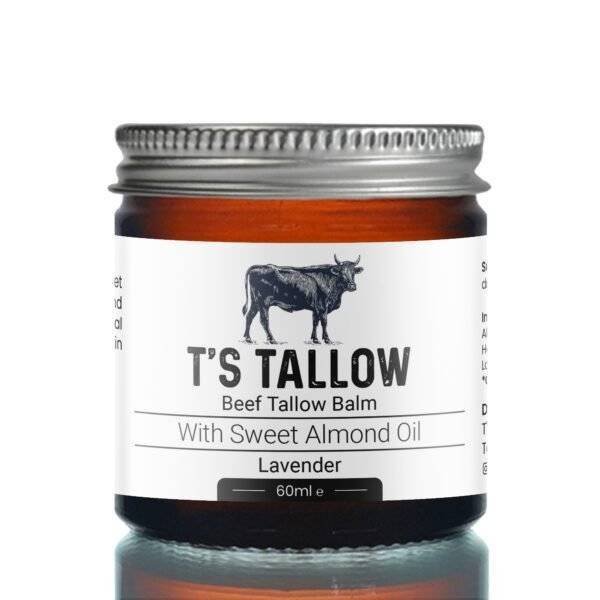 T’s Tallow natural beef tallow balm in glass jar with aluminium lid