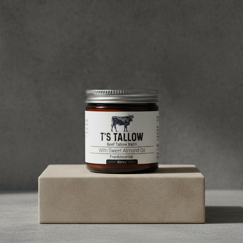 Frankincense tallow balm on a stone pedestal