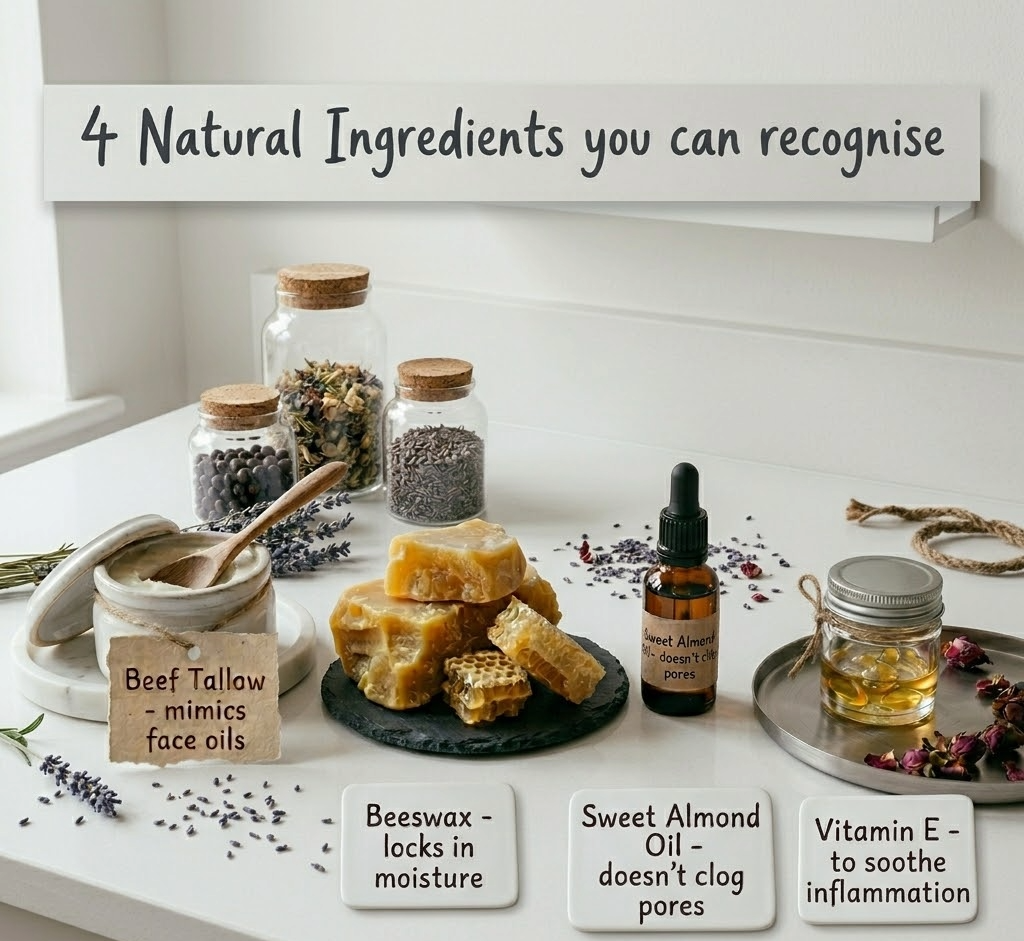 4 Natural Simple ingredient beef tallow balm