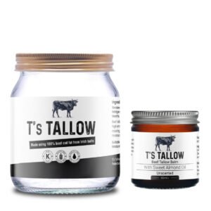 Tallow Bundle T’s Tallow natural beef tallow balm in glass jar with aluminium lid and Irish Beef Tallow
