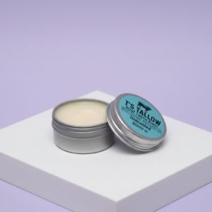 Open tin of T's Tallow Unscented Balm