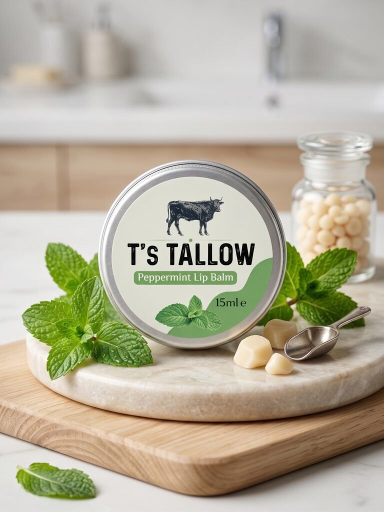 Natural Tallow Lip Balm with Organic Peppermint